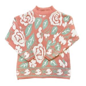 Vintage 80s Micheal Carrie Floral Patterned Sweater - Pink and Green size M